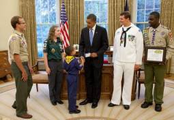 President Barack Obama shakes hands with Boy Scouts in the Oval Office, July 12, 2010
